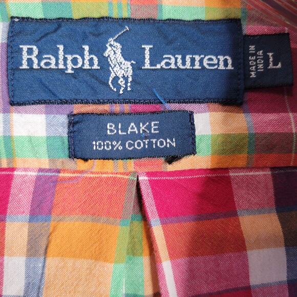 Polo Ralph Lauren Shirt Men's Blake Madras Plaid Short Sleeve Button Down Large - Picture 8 of 9